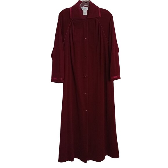 Vanity Fair Petites Burgundy Long Sleeve Button-Down Nightgown Robe Vintage PM - Picture 1 of 9
